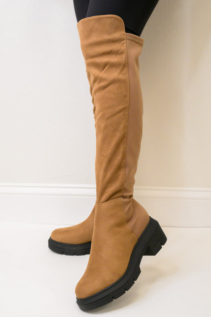 Midnight Lug Sole High Knee Boots - Light Brown