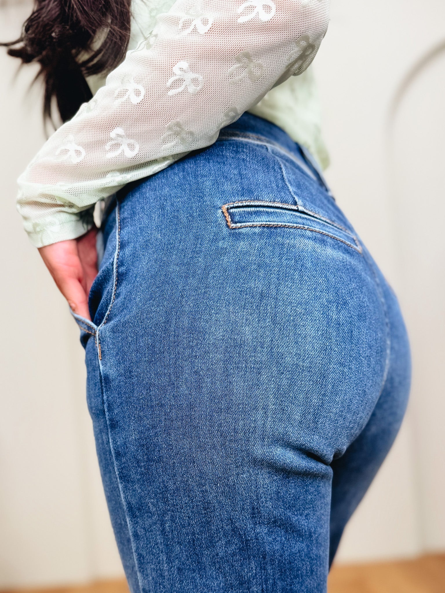 How Sweet It Is By Risen - High Rise Tummy Control Wide Leg Double Button Jeans - Dark