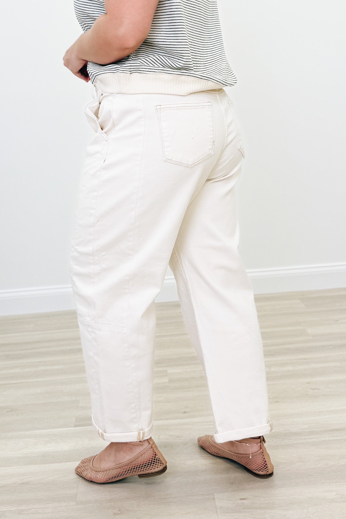 The Downtown By Risen - High Rise Relaxed Barrel Cuffed Jeans - Ivory