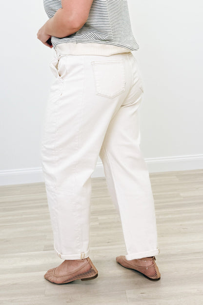 The Downtown By Risen - High Rise Relaxed Barrel Cuffed Jeans - Ivory