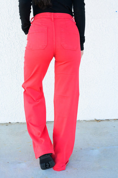 You're A Fireball By Risen - High Rise Tummy Control Wide Leg Pants - Fiesta