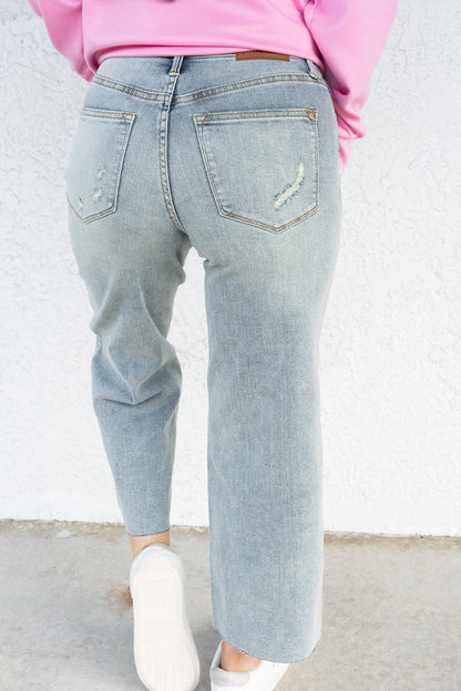 Hold On To This By Judy Blue - Mid Rise Tummy Control Crop Wide Leg Jeans