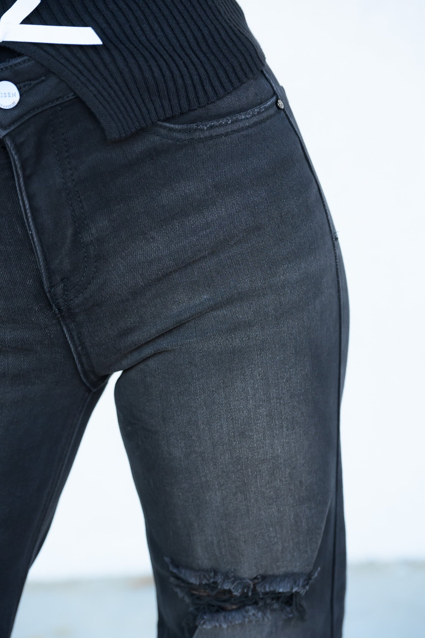 Rebel Girl By Risen - High Rise Black Distressed Wide Leg Jeans