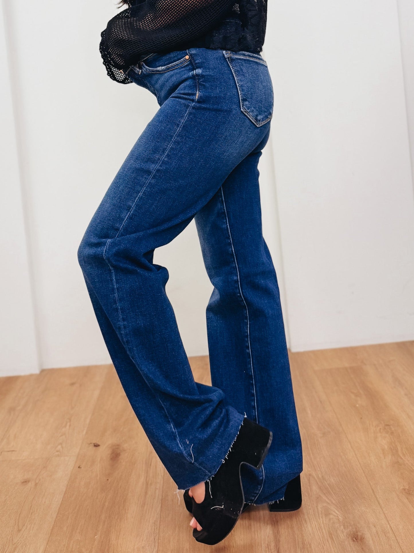 The Main Character By Risen - High Rise Tummy Control Straight Jeans - Dark