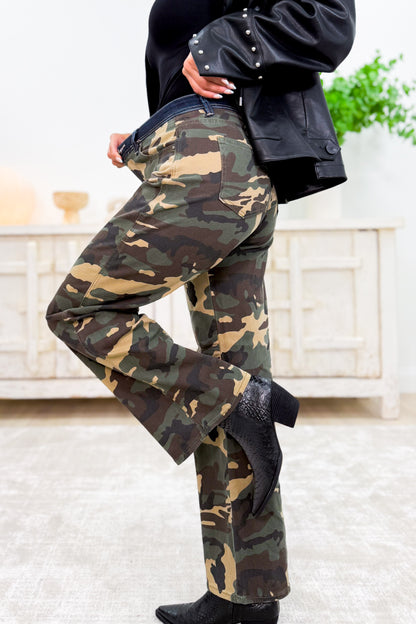 I'm A Survivor - Mid Rise Straight Wide Leg Jeans - Camo