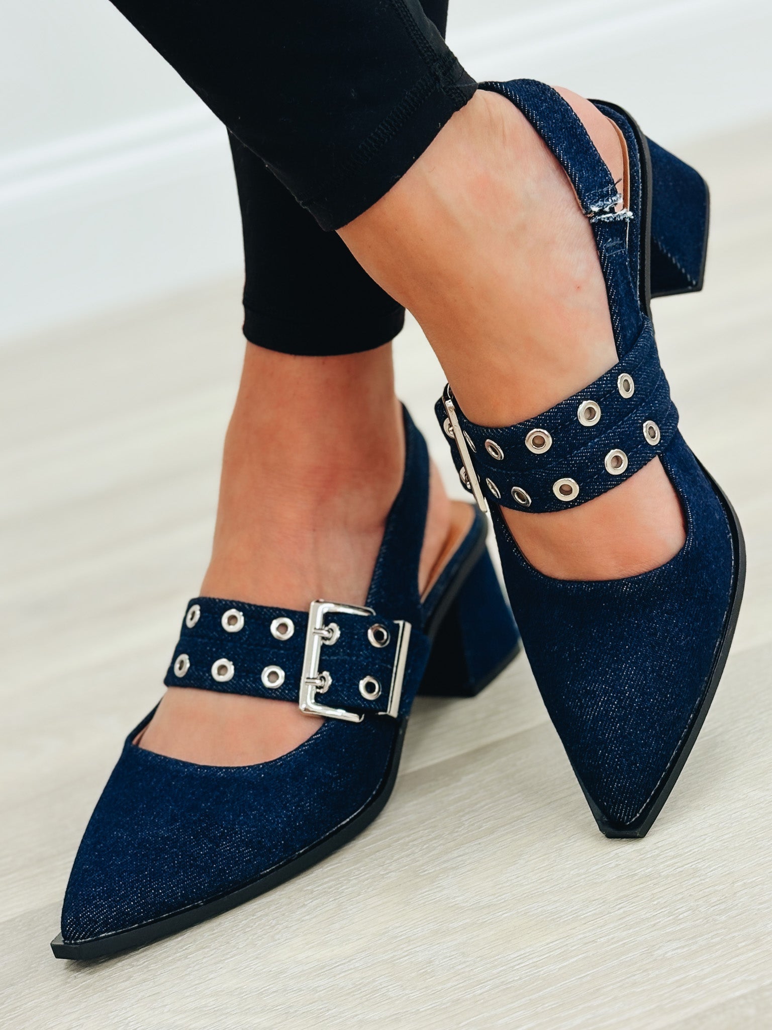 Abigail Slingback Heel Loafers - Denim