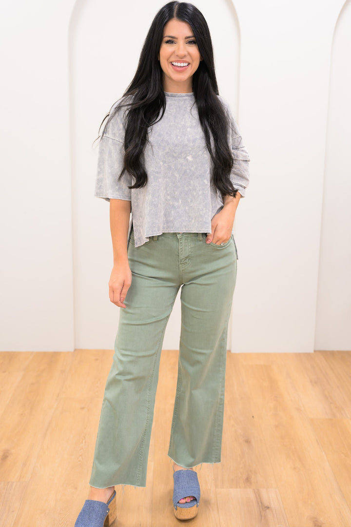 Mica Olive The Little Things High Rise Wide Leg Crop Jeans