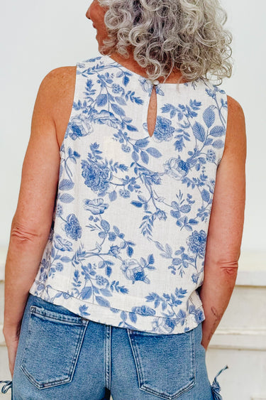 Field Of Passion Floral Top - Blue Blossom