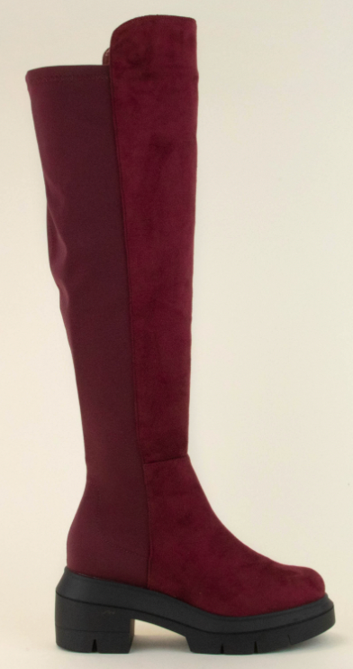 Midnight Lug Sole High Knee Boots - Burgundy