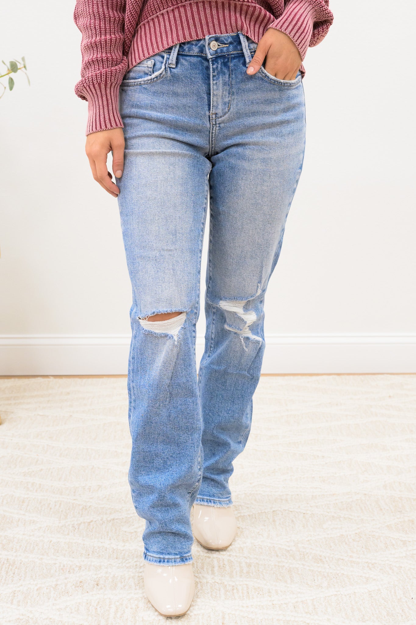 Down By The Bay By Lovervet - High Rise Destress Straight Jeans