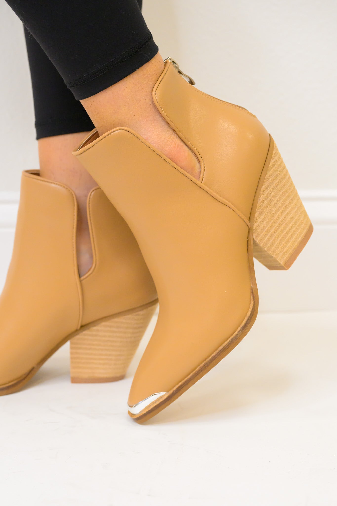 Antonia Side Slit Ankle Booties - Tan