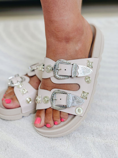 Aileen Double Strap Slide Sandals - Natural