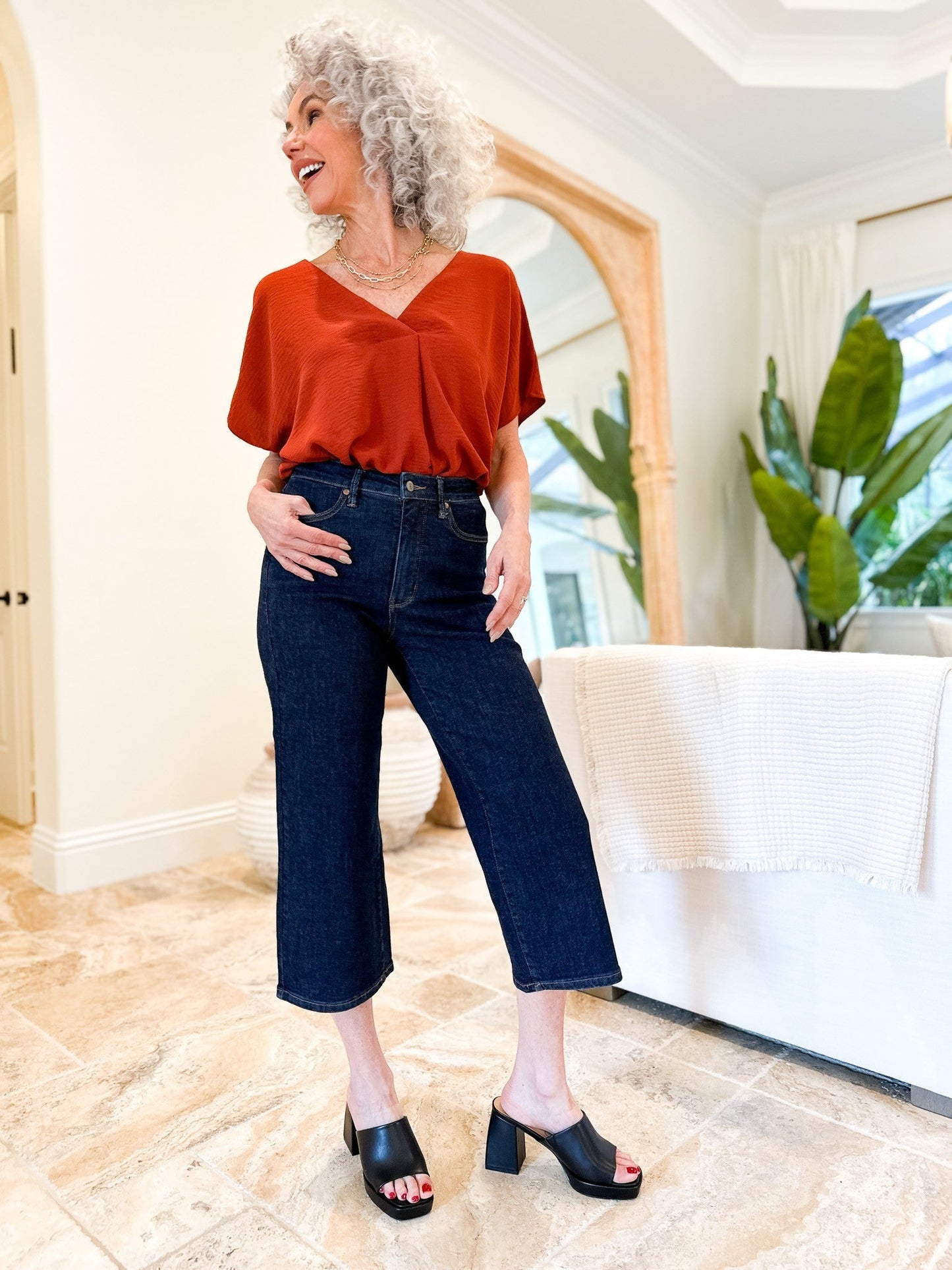Judy Blue Cute As A Button High Rise Tummy Control Crop Wide Jeans
