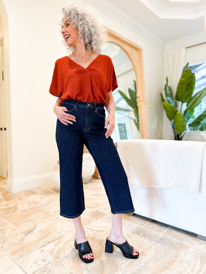 Judy Blue Cute As A Button High Rise Tummy Control Crop Wide Jeans