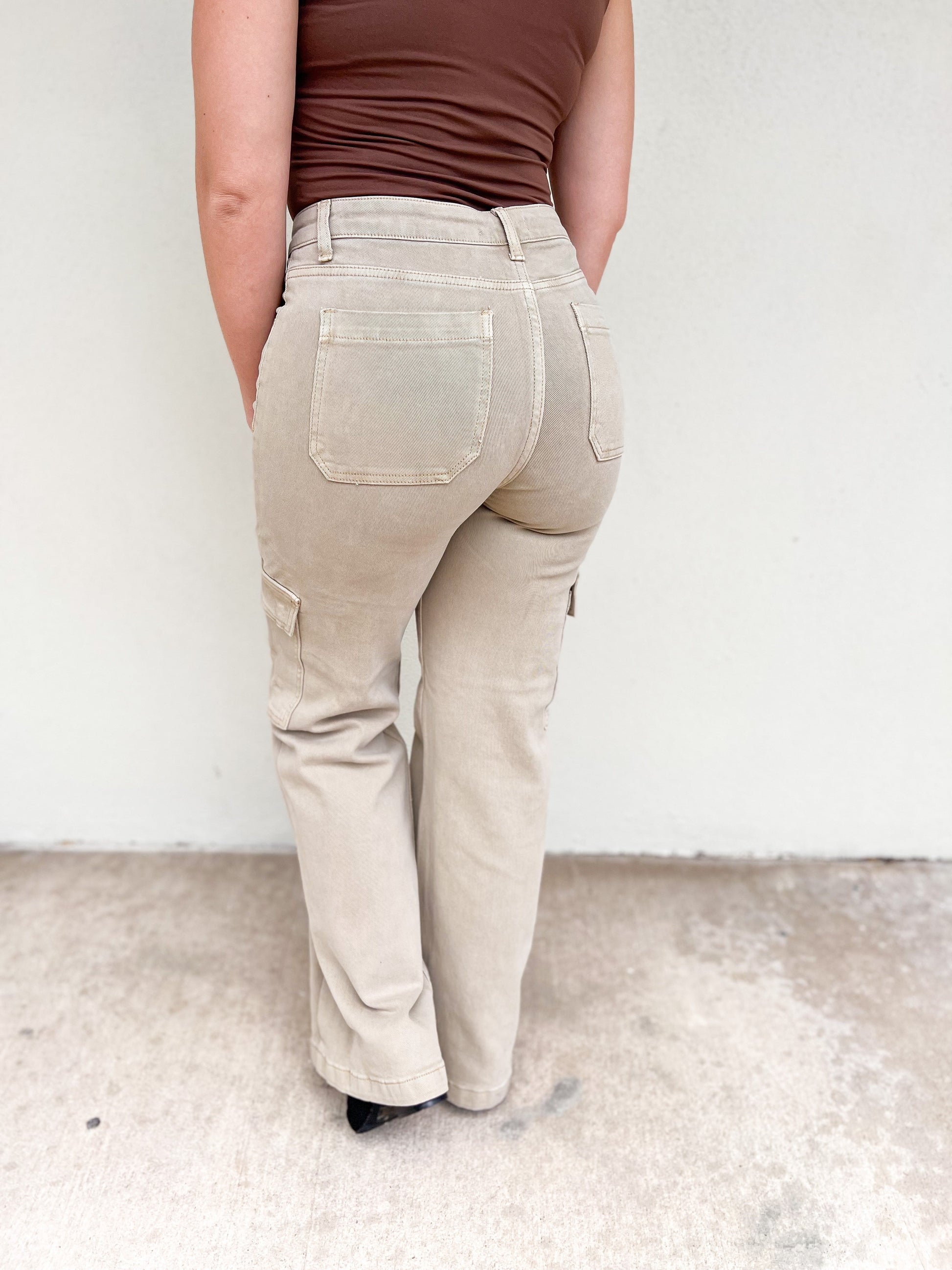 Risen Cargo Wide Leg Jeans - Khaki