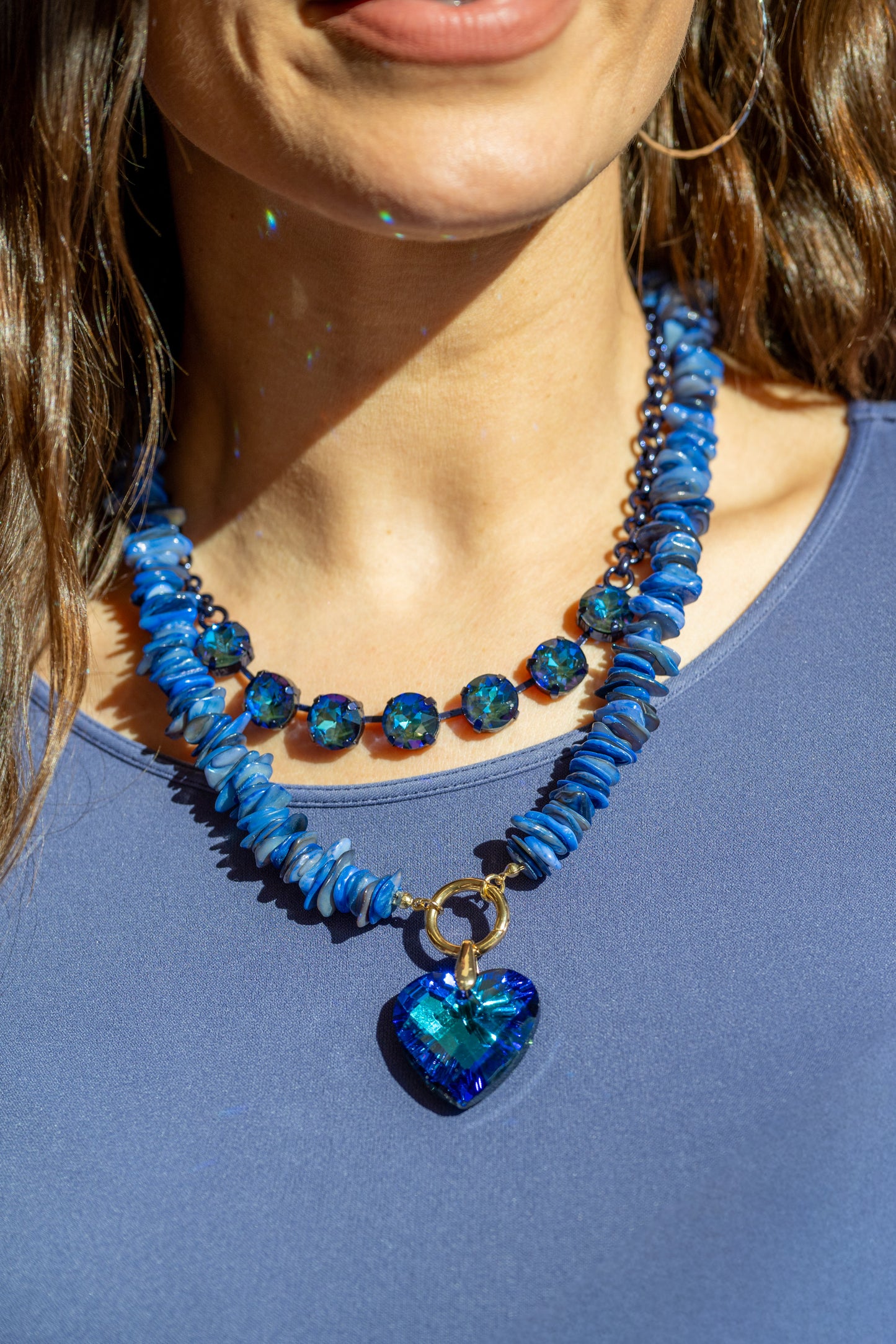 Crystal Heart Necklace - Deep Sea