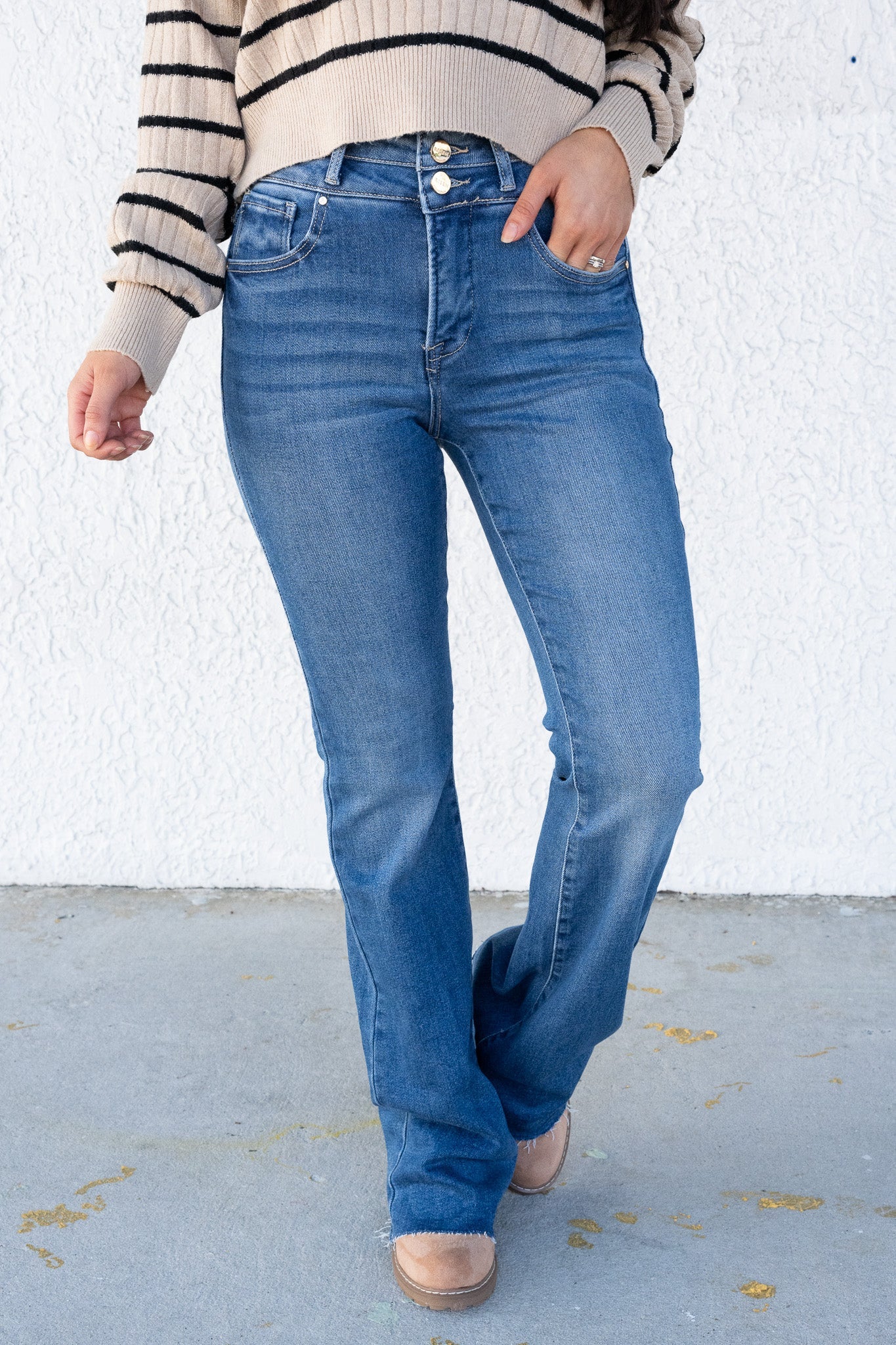 Sassy & Classy By Risen - High Rise Bootcut Double Button Jeans
