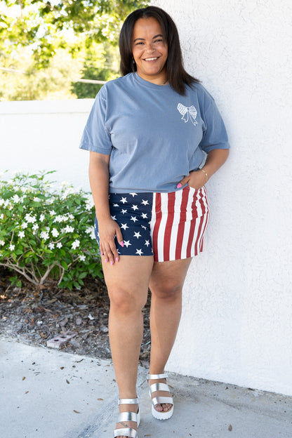 Red White & Blue By Judy Blue - High Rise Flag Fray Hem Shorts