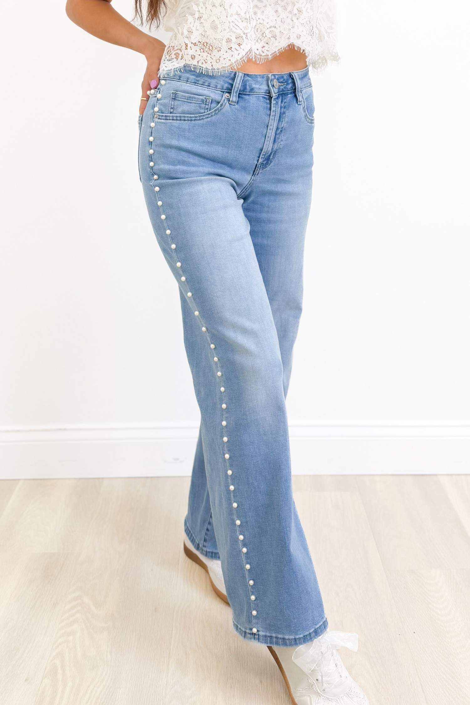 Pop The Bubbly By Mica - Wide Leg Pearl Jeans