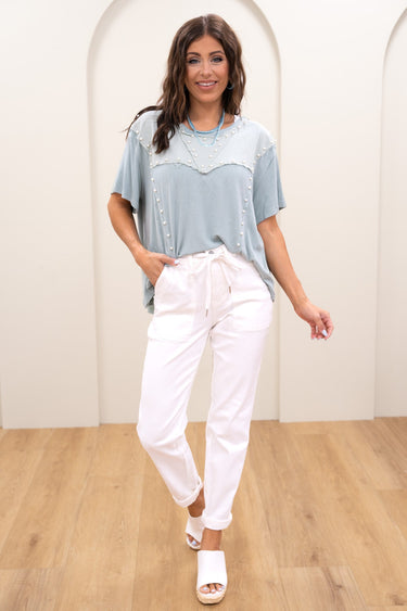 Icing On The Cake By Judy Blue - Cuffed Joggers - White