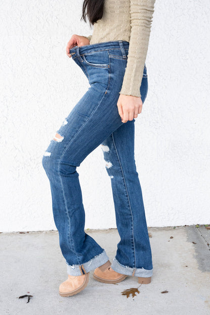 Crushing It By Lovervet - High Rise Raw Hem Bootcut Jeans