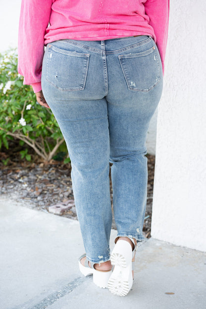 Judy Blue Lovin On Me Mid Rise Distressed Straight Jeans