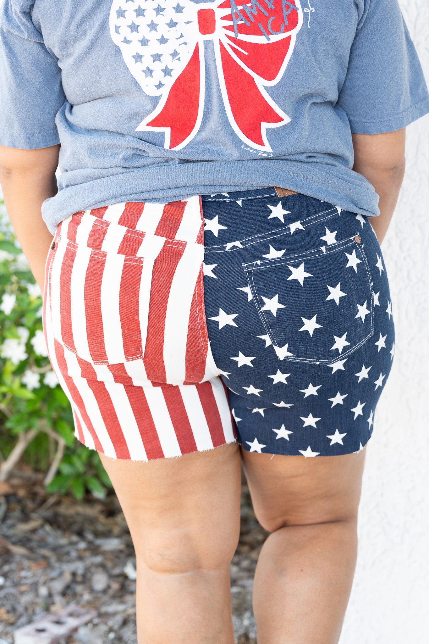 Red White & Blue By Judy Blue - High Rise Flag Fray Hem Shorts