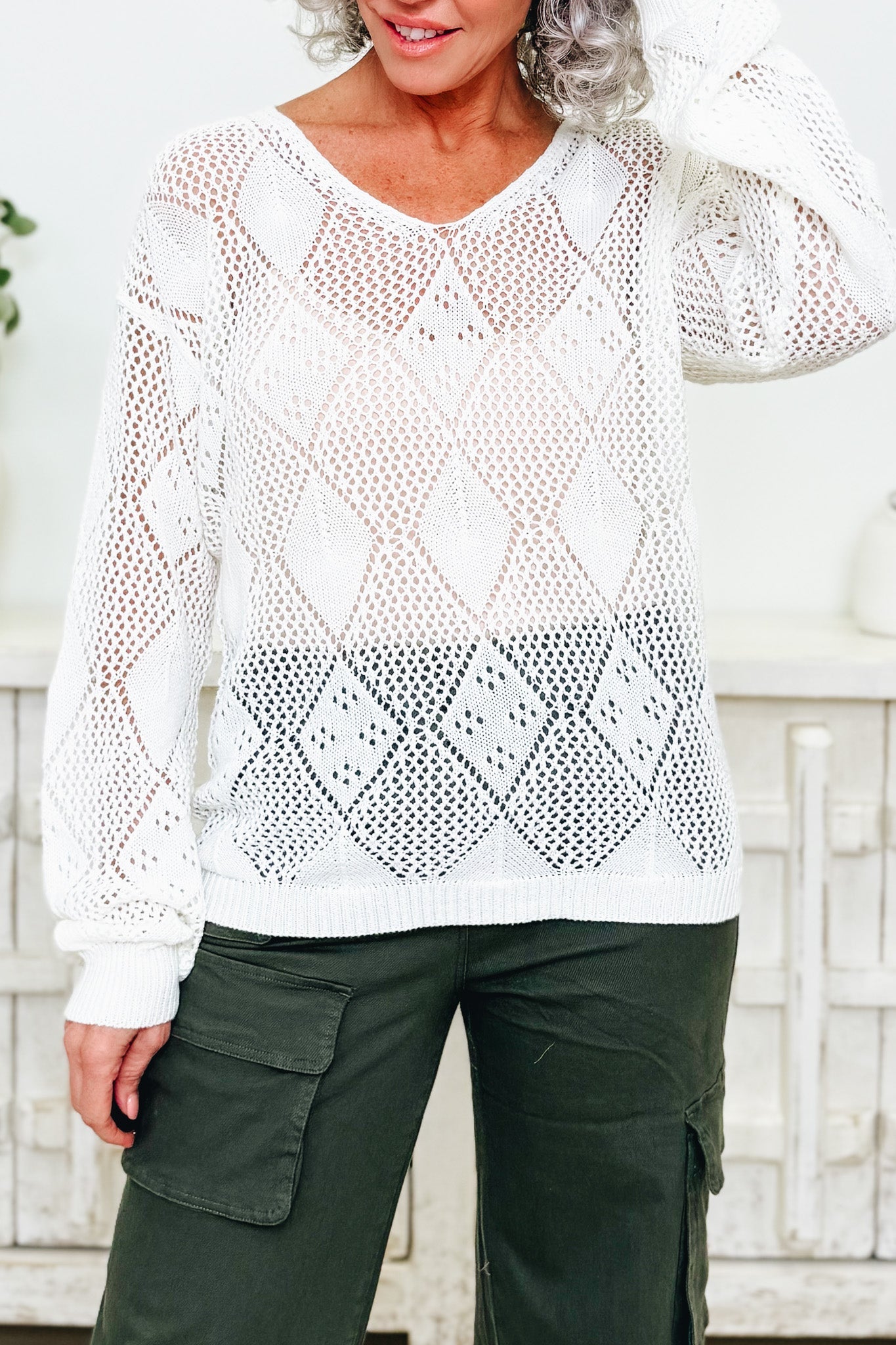 Gleam Grid Diamond Pullover Sweater - 2 Colors!