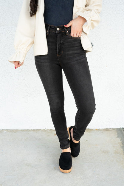 Turned Up By Judy Blue - High Rise Tummy Control Black Wash Skinny Jeans