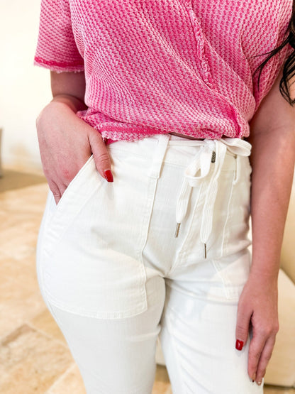 Judy Blue Icing On The Cake Cuffed Joggers - White