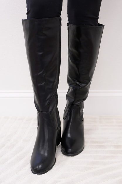Heartbeat Block Heeled Riding Boots - Black
