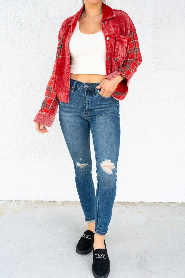 Judy Blue Jessie's Girl Mid Rise Tummy Control Destroy Skinny Jeans