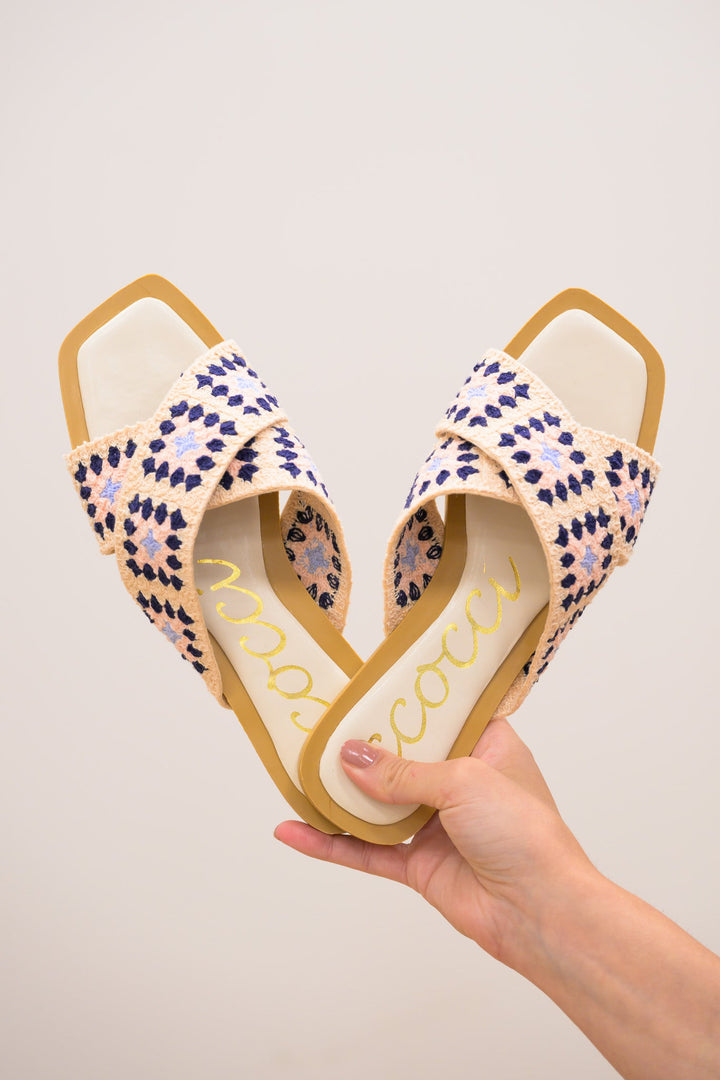 Ccocci Hayden Crochet Knitted Cross Sandal - Navy