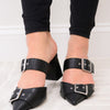 Starlike Double Buckle Block Heels - Black