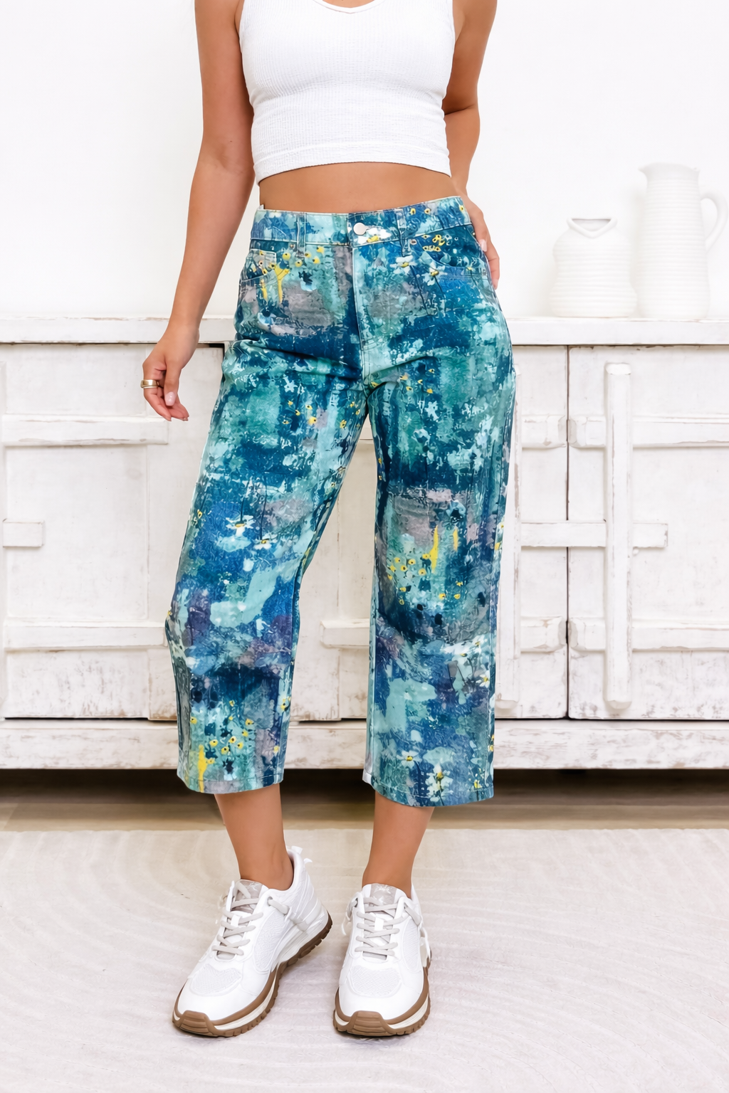 Abstract Reflections Floral Jeans - Blue