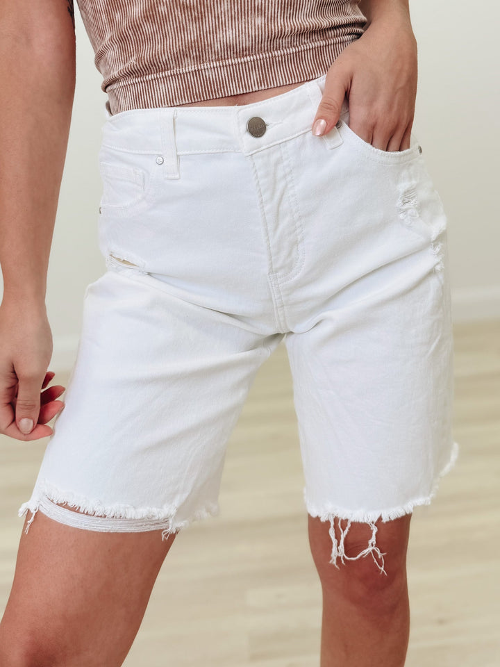 Sunny Side Up By Risen - Mid Rise Relaxed Bermuda Shorts - White