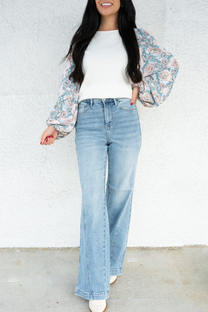 Material Girl By Judy Blue - High Rise Seam Insert Retro Wide Leg Jeans