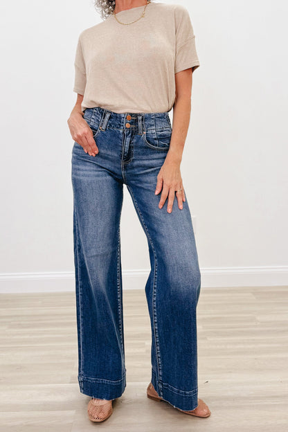 The Piper By Risen - High Rise-Ankle Wide-Seam Detailed Jeans - Dark