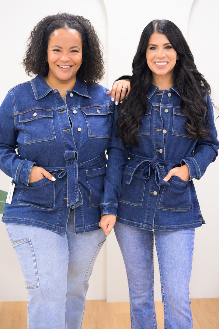 The Reese By Judy Blue - Mid Length Denim Utility Side Slit Jacket