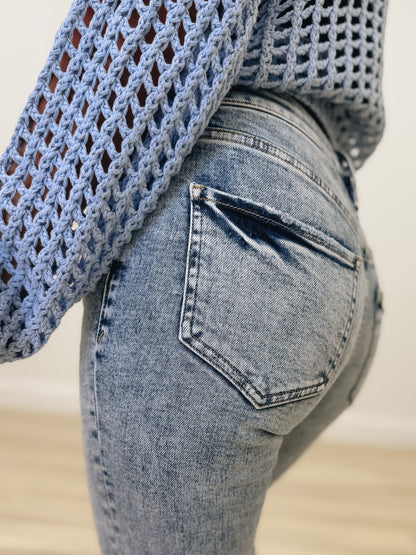 Turn It Up By Mica - High Rise Bootcut Acid Wash Jeans - Acid Cloud