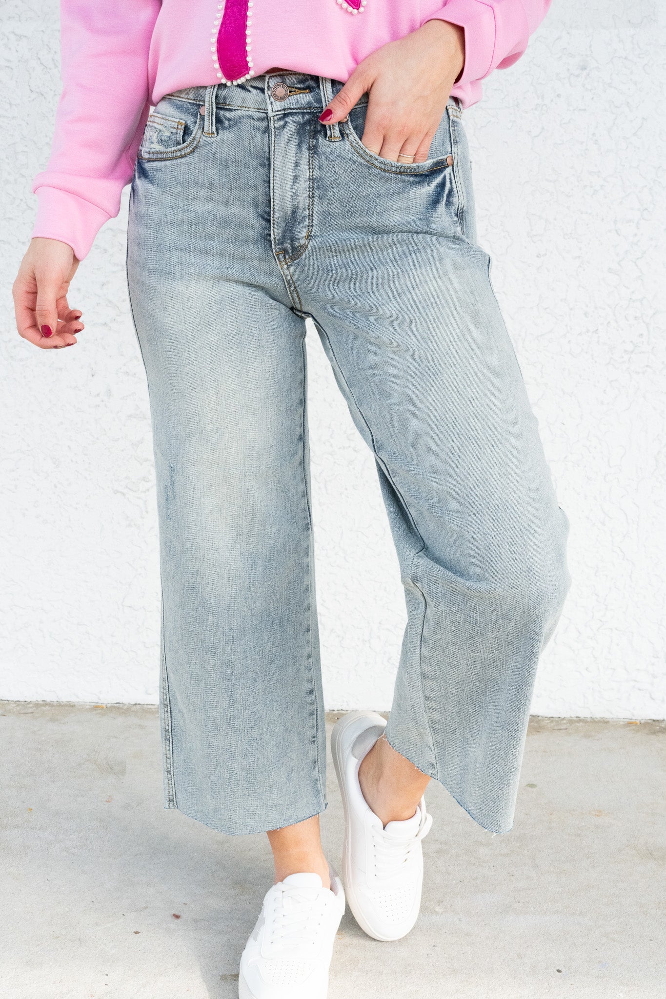 Hold On To This By Judy Blue - Mid Rise Tummy Control Crop Wide Leg Jeans