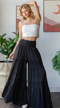 Effortless Crinkle Tiered Wide Leg Pants - 3 Colors!