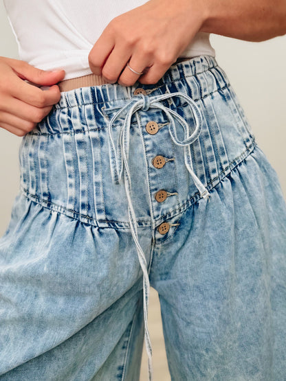 Flow State Pleated Wide Leg Pants - Denim