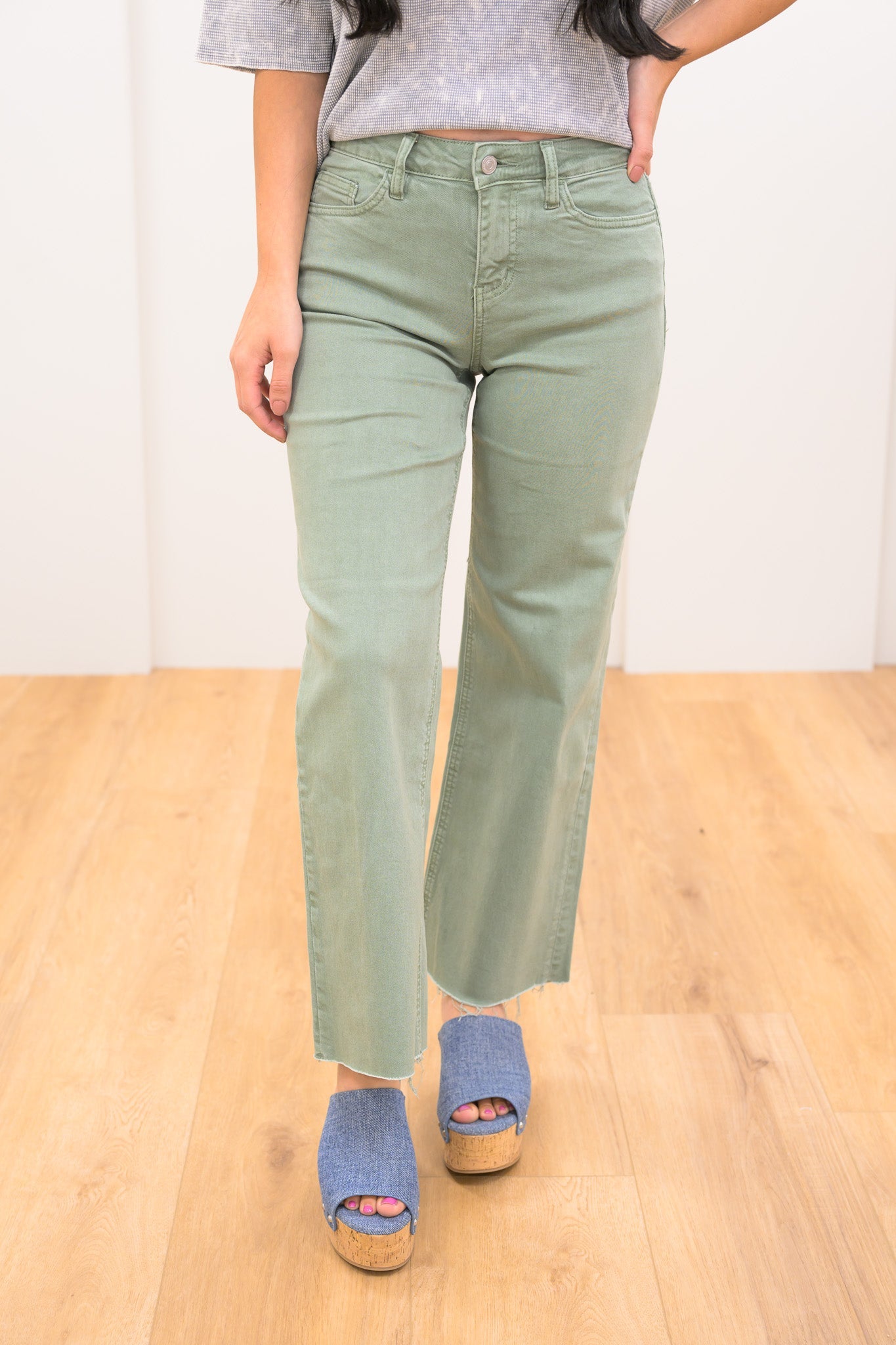 Mica Olive The Little Things High Rise Wide Leg Crop Jeans
