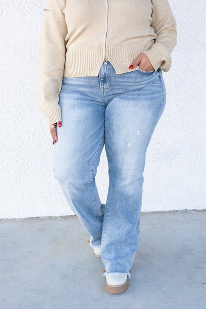 Gimme More By Risen - High Rise Straight Jeans - Light