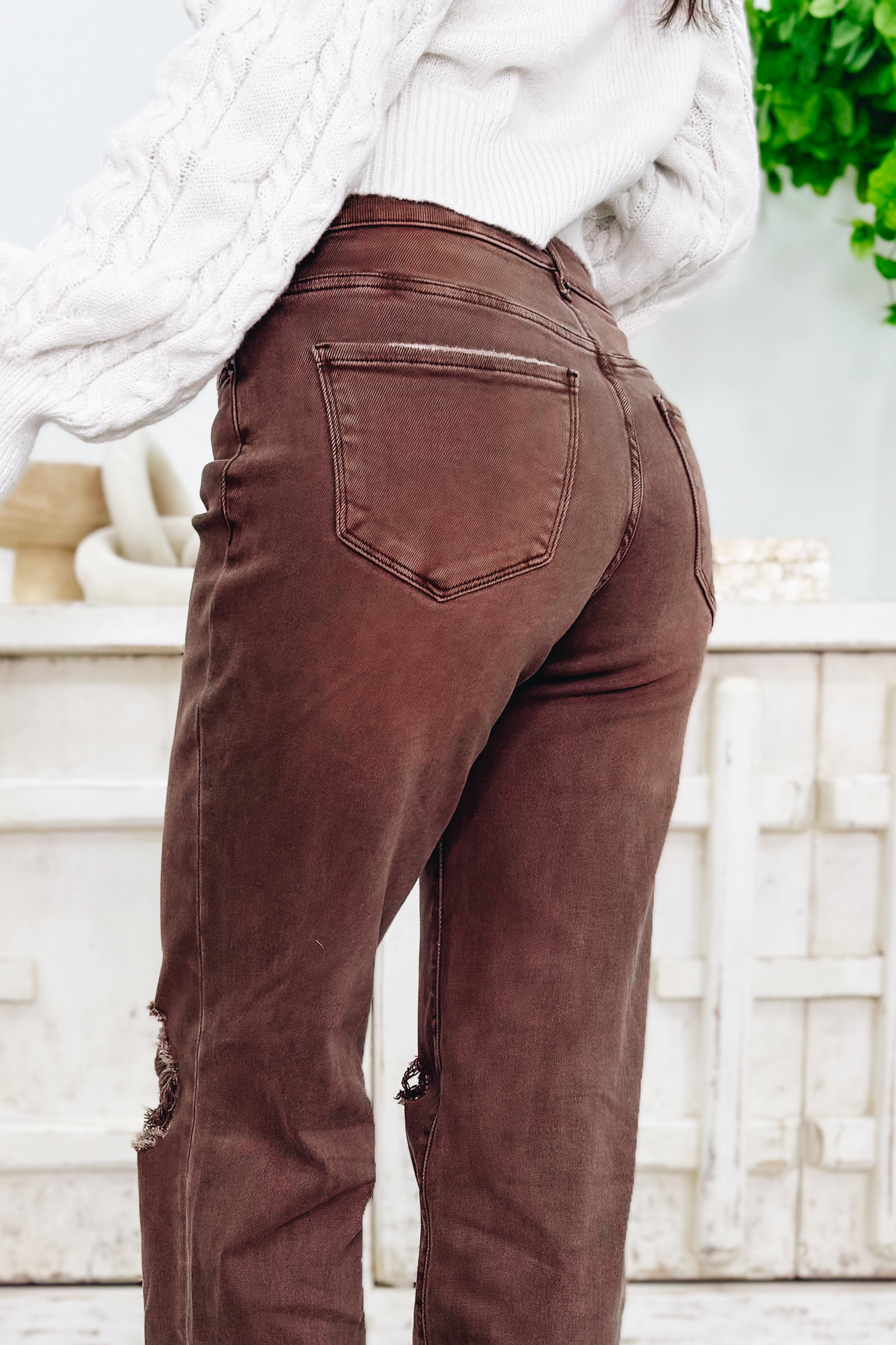 True Obsession By Denim BAR Label - High Rise Wide Leg Tummy Control Jeans - Brown