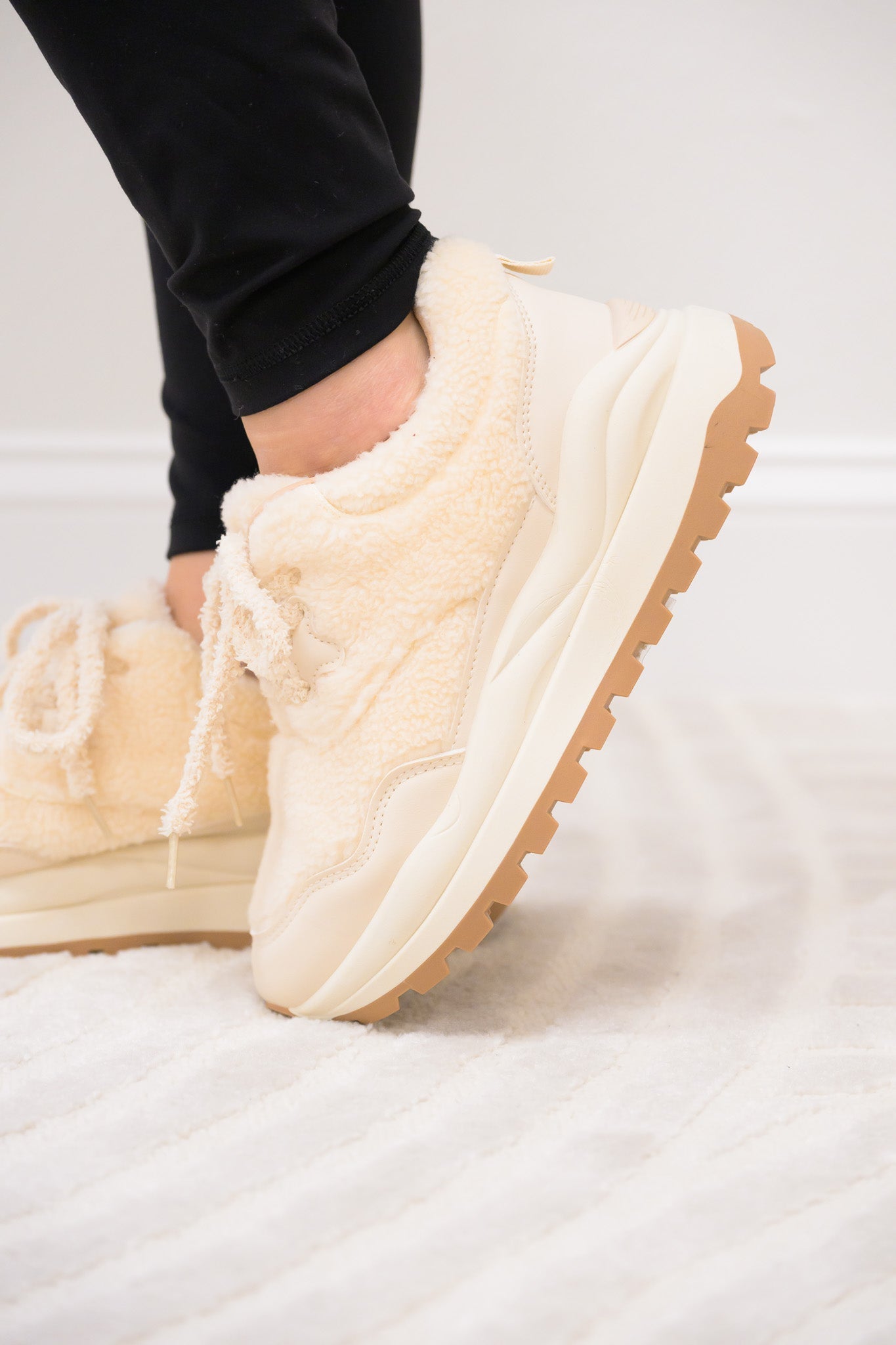 Teddy Bear Furry Sneakers - Beige