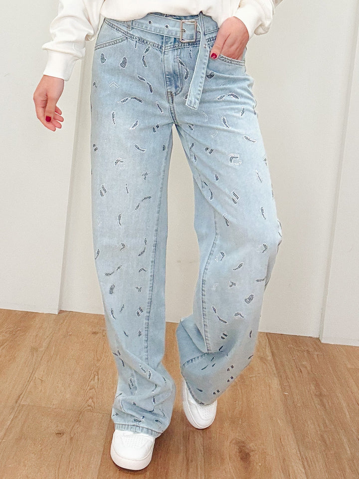 Hot Fix High Rise Belted Jeans