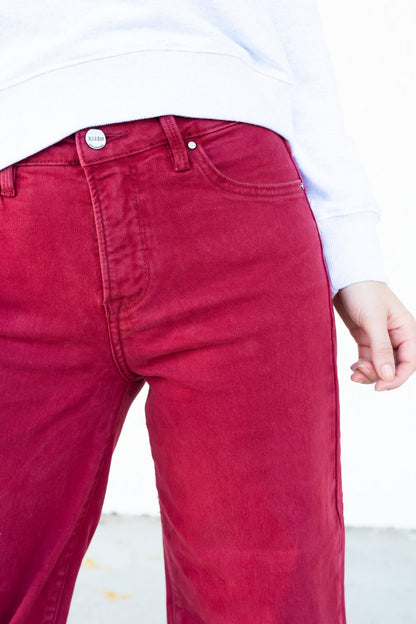 Pass The Wine By Risen - High Rise Tummy Control Crop Wide Leg Pants - Wine