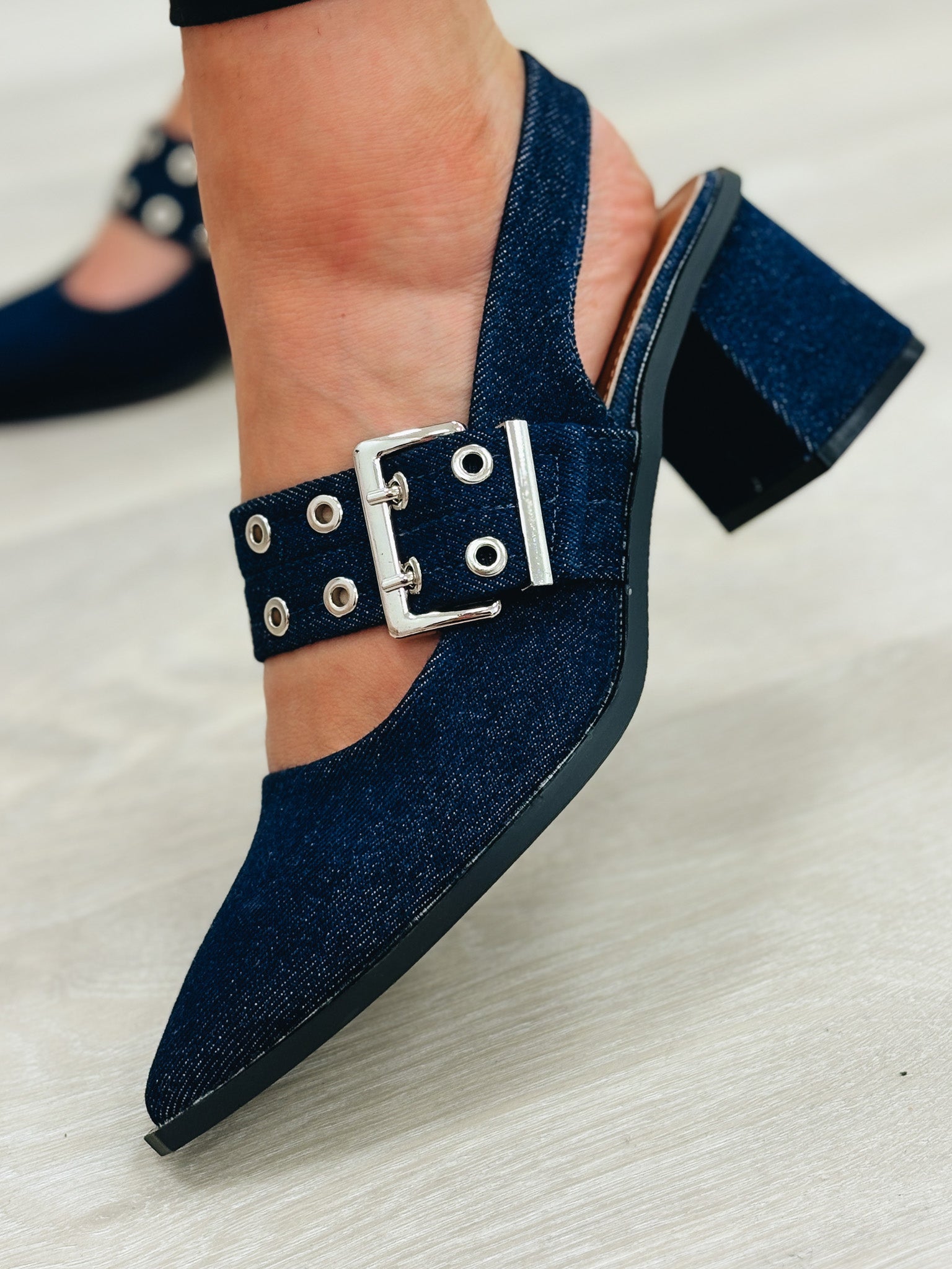 Abigail Slingback Heel Loafers - Denim